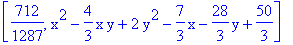 [712/1287, x^2-4/3*x*y+2*y^2-7/3*x-28/3*y+50/3]